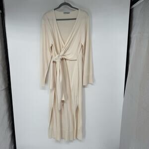 Simkhai Skyla Cotton Cashmere Dress Women's Sze XL Ivory Wrap Tie Midi Side Slit